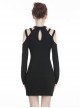 Punk Style Sexy Off Shoulder Design Versatile Daily Black Stretch Knit Long Sleeves Slim T Shirt