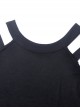Punk Style Sexy Off Shoulder Design Versatile Daily Black Stretch Knit Long Sleeves Slim T Shirt