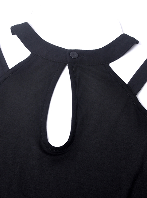 Punk Style Sexy Off Shoulder Design Versatile Daily Black Stretch Knit Long Sleeves Slim T Shirt