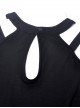 Punk Style Sexy Off Shoulder Design Versatile Daily Black Stretch Knit Long Sleeves Slim T Shirt