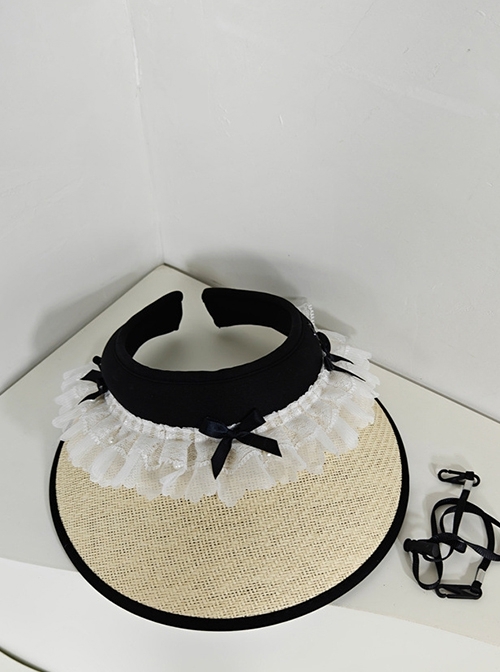 Summer Sweet Lace Bowknot Sunscreen Foldable Windbreak Hollow Roof Kawaii Fashion Knitted Straw Sunshade Hat
