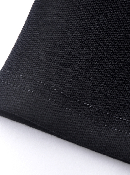 Punk Style Personalized Metal Round Zip Off Shoulder Design Daily Black Knit Short Sleeves T Shirt