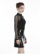 Punk Style Chinese Knot Button Stand Collar Chest Hollow Sexy Mesh Stitching Black Long Sleeves T Shirt