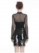 Punk Style Chinese Knot Button Stand Collar Chest Hollow Sexy Mesh Stitching Black Long Sleeves T Shirt