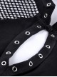 Punk Style Chinese Knot Button Stand Collar Chest Hollow Sexy Mesh Stitching Black Long Sleeves T Shirt