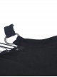 Punk Style Sexy Hollow Shoulder Metal Ring Buckle Daily Black Knitted Stretch Long Sleeves Slim T Shirt