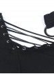 Punk Style Sexy Hollow Shoulder Metal Ring Buckle Daily Black Knitted Stretch Long Sleeves Slim T Shirt