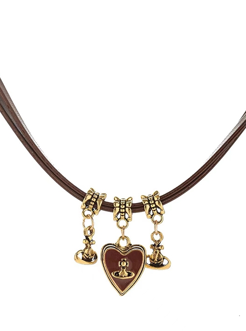 Brown Punk Lolita Sweet Cool Hottie Phnom Penh Heart Pendant Simple Versatile Collarbone Chain Necklace