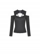 Punk Style Stand Collar Cool Metal Chain Cross Pin Pendant Hollow Chest Daily Black Short Sleeves Top