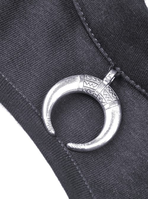 Punk Style Stand Collar Cool Metal Chain Cross Pin Pendant Hollow Chest Daily Black Short Sleeves Top