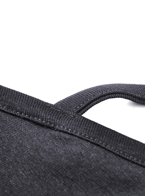 Punk Style Stand Collar Cool Metal Chain Cross Pin Pendant Hollow Chest Daily Black Short Sleeves Top