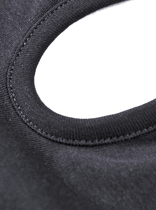 Punk Style Stand Collar Cool Metal Chain Cross Pin Pendant Hollow Chest Daily Black Short Sleeves Top
