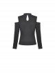 Punk Style Stand Collar Cool Metal Chain Cross Pin Pendant Hollow Chest Daily Black Short Sleeves Top