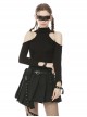 Punk Style Stand Collar Sexy Hollow Off Shoulder Metal Ring Zip Daily Black Long Sleeves T Shirt