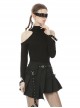 Punk Style Stand Collar Sexy Hollow Off Shoulder Metal Ring Zip Daily Black Long Sleeves T Shirt