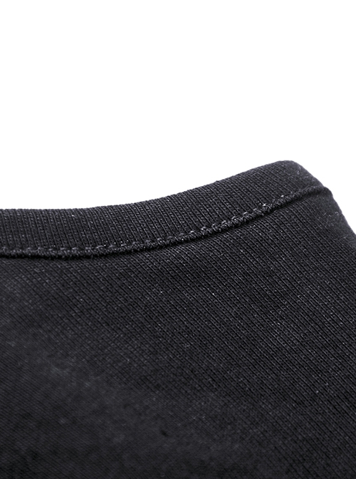 Punk Style Stand Collar Sexy Hollow Off Shoulder Metal Ring Zip Daily Black Long Sleeves T Shirt