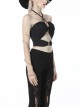 Punk Style Personalized Metal Cross Decorated Cross Strap Black Sexy Midriff Baring Halter Top