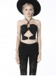 Punk Style Personalized Metal Cross Decorated Cross Strap Black Sexy Midriff Baring Halter Top