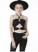 Punk Style Personalized Metal Cross Decorated Cross Strap Black Sexy Midriff Baring Halter Top