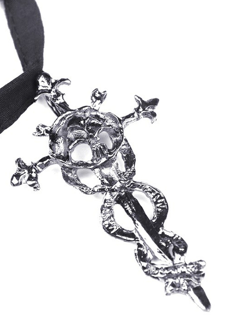 Punk Style Personalized Metal Cross Decorated Cross Strap Black Sexy Midriff Baring Halter Top