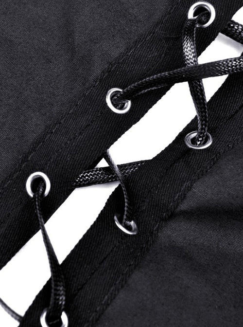 Punk Style Personalized Metal Cross Decorated Cross Strap Black Sexy Midriff Baring Halter Top