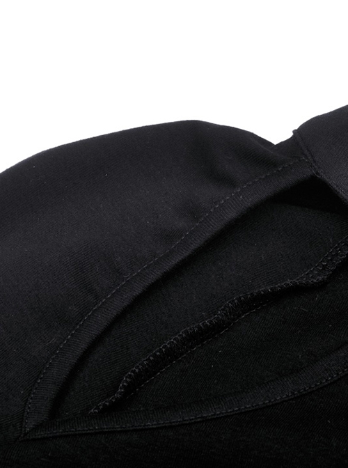 Punk Style Stand Collar Rebellious Hollow Metal Buckle Strap Sexy Black Long Sleeves Short Top