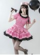 Sweet Whisper Series Black Pink Y2K Landmine Girl Ruffled Crew Neck Lace Sweet Lolita Fluffy Bowknot Short Sleeve Dress