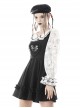 Gothic Style Cute Doll Collar Unique Moon Star Print Delicate Embroidery Lace Black Ruffle White Long Sleeves Shirt