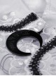 Gothic Style Cute Doll Collar Unique Moon Star Print Delicate Embroidery Lace Black Ruffle White Long Sleeves Shirt