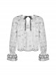Gothic Style Cute Doll Collar Unique Moon Star Print Delicate Embroidery Lace Black Ruffle White Long Sleeves Shirt