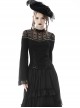 Gothic Style Elegant Stand Collar Exquisite Embroidered Lace Cross Strap Retro Black Trumpet Sleeves Top