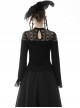 Gothic Style Elegant Stand Collar Exquisite Embroidered Lace Cross Strap Retro Black Trumpet Sleeves Top