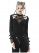 Punk Style V Neck Cross Shoulder Straps Cool Metal Buckle Sexy Black Mesh Long Sleeves Slim T Shirt
