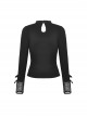 Punk Style V Neck Cross Shoulder Straps Cool Metal Buckle Sexy Black Mesh Long Sleeves Slim T Shirt