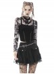 Punk Style High Collar Daily Personalized Gray Tie Dyed Lightweight Mesh Long Sleeves Slim Short Top