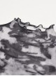 Punk Style High Collar Daily Personalized Gray Tie Dyed Lightweight Mesh Long Sleeves Slim Short Top