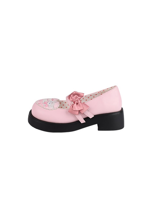 Gemini Cat Series Cute Pink Cake Kitty Versatile Casual Bowknot Sweet Lolita Thick Sole Round Toe Single Shoes