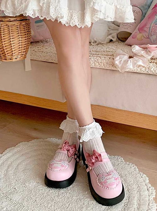 Gemini Cat Series Cute Pink Cake Kitty Versatile Casual Bowknot Sweet Lolita Thick Sole Round Toe Single Shoes
