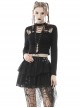 Punk Style Stand Collar Sexy Hollow On The Chest Leather Cross Straps Black Long Sleeves Short Top