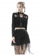 Punk Style Stand Collar Sexy Hollow On The Chest Leather Cross Straps Black Long Sleeves Short Top