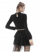 Punk Style Stand Collar Sexy Hollow On The Chest Leather Cross Straps Black Long Sleeves Short Top
