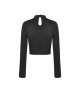 Punk Style Stand Collar Sexy Hollow On The Chest Leather Cross Straps Black Long Sleeves Short Top