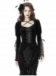 Gothic Style Luxury Velvet Exquisite Lace Stitching Drawstring Straps Elegant Black Trumpet Sleeves Top