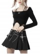 Punk Style Personalized Metal Skull Wings Decorated Sexy Slim Exposed Navel Black Halterneck Long Sleeves Top