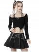 Punk Style Personalized Metal Skull Wings Decorated Sexy Slim Exposed Navel Black Halterneck Long Sleeves Top