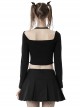 Punk Style Personalized Metal Skull Wings Decorated Sexy Slim Exposed Navel Black Halterneck Long Sleeves Top