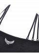 Punk Style Personalized Metal Skull Wings Decorated Sexy Slim Exposed Navel Black Halterneck Long Sleeves Top