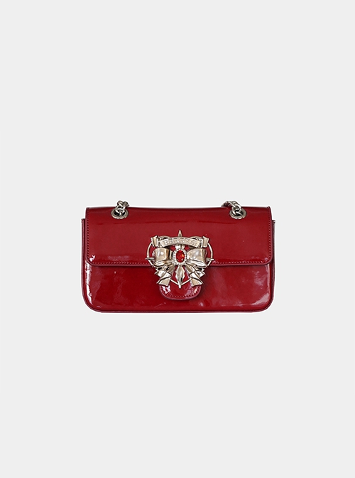 Heart Of Carat Series Rich Lady Bowknot Diamond Hardware Buckle Underarm Chain Crossbody Sweet Lolita Small Square Bag