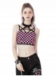 Punk Style Exquisite Lace Embellished Cross Strap Sweet Cool Black Pink Plaid Halterneck Short Top