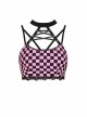 Punk Style Exquisite Lace Embellished Cross Strap Sweet Cool Black Pink Plaid Halterneck Short Top